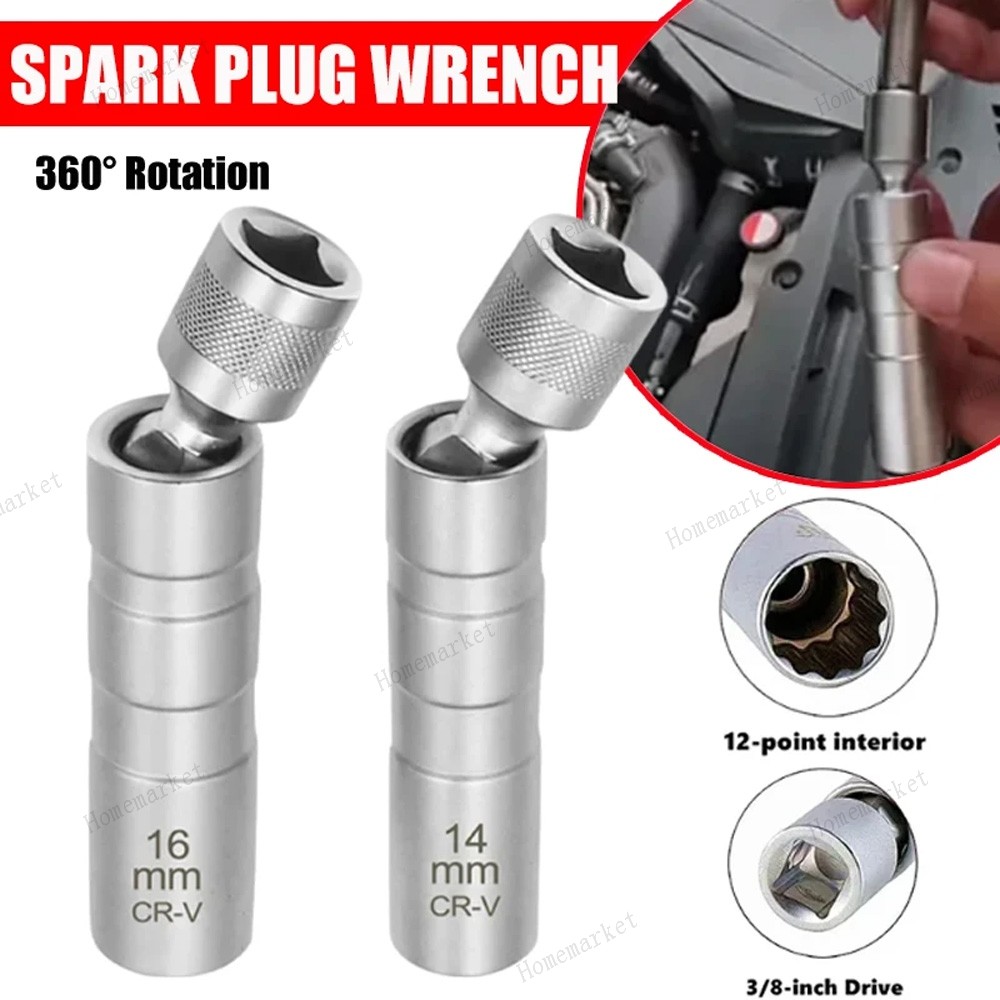 14mm & 16mm Thin Wall Magnetic Swivel Spark Plug Socket 12-Point Removal Tool