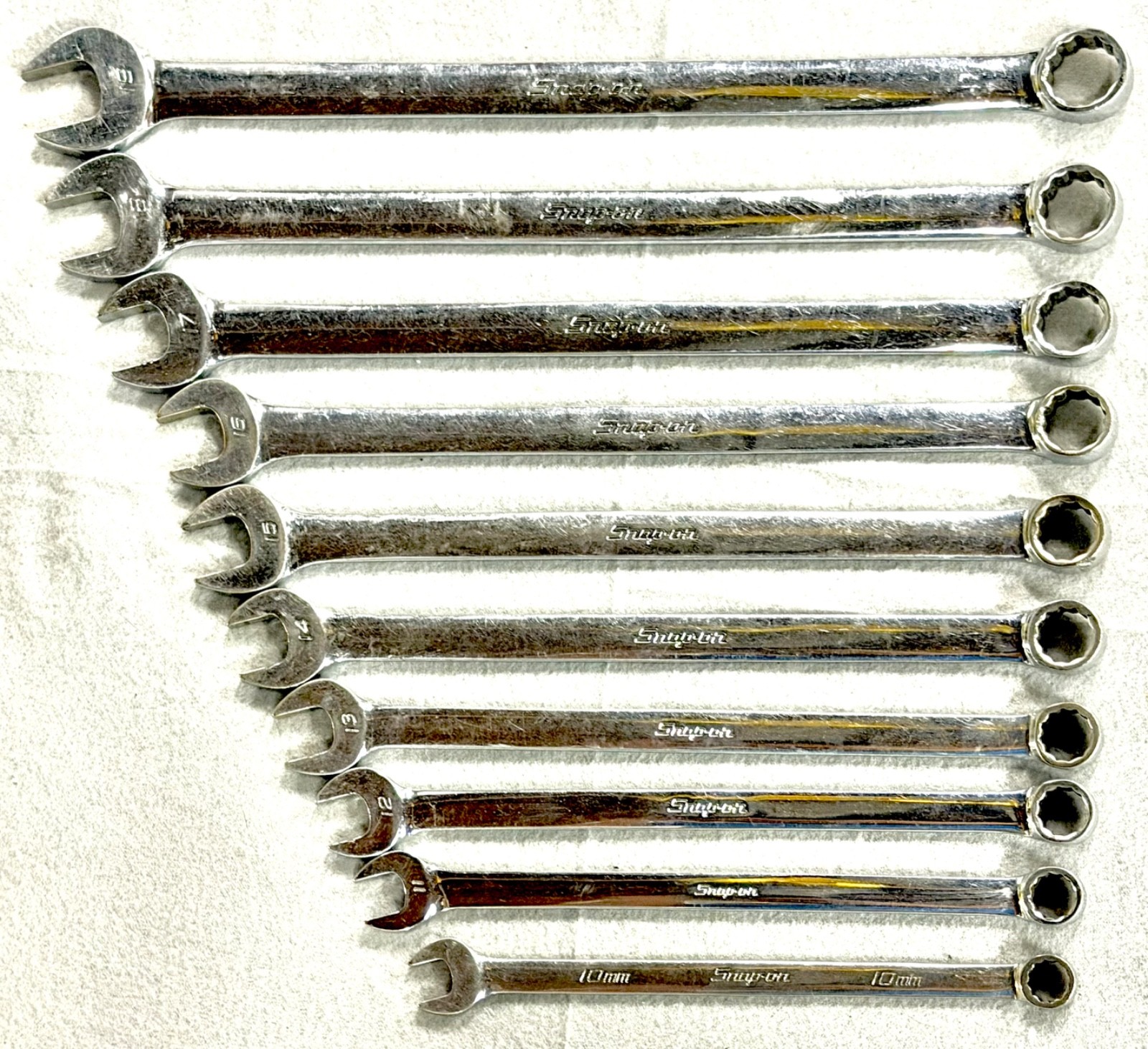 Snap On OEXLM Metric Long Combination Wrench Set 10mm-19mm Flank Drive Hand Tool
