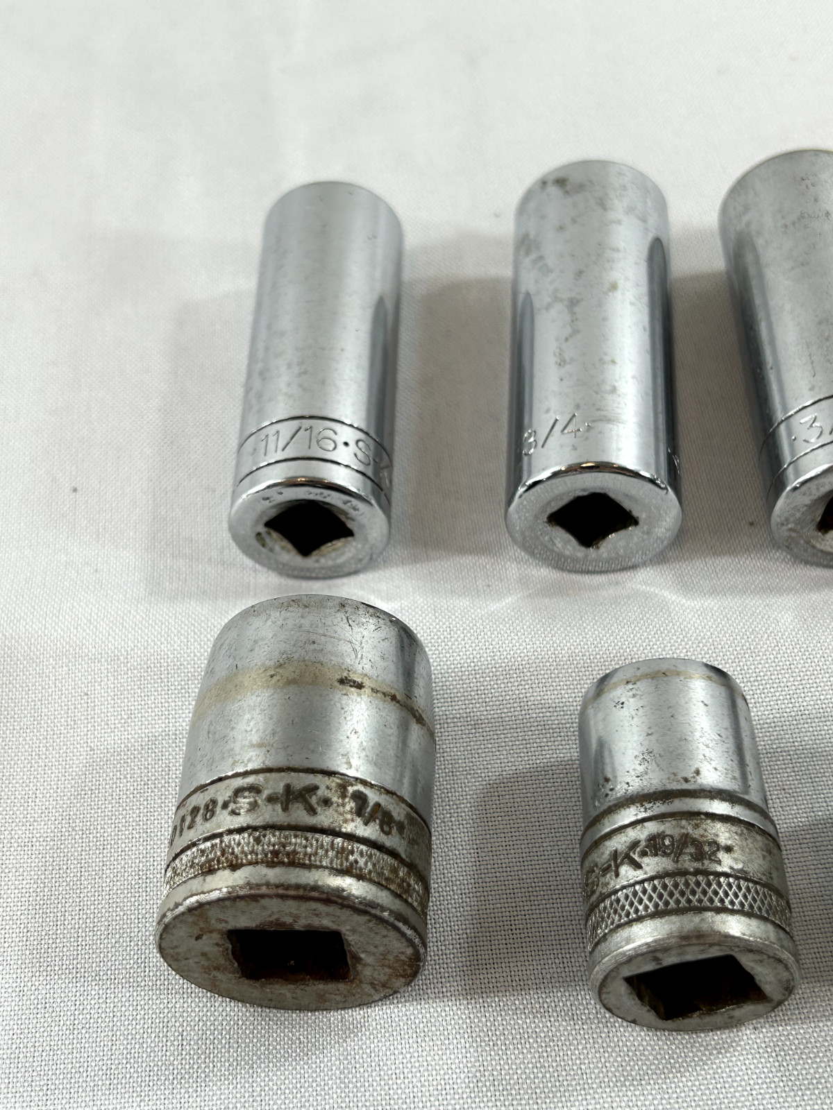 Lot of S-K Sockets – 29 Pieces – All different types 26 3/8 Drive- 1/2 Drive