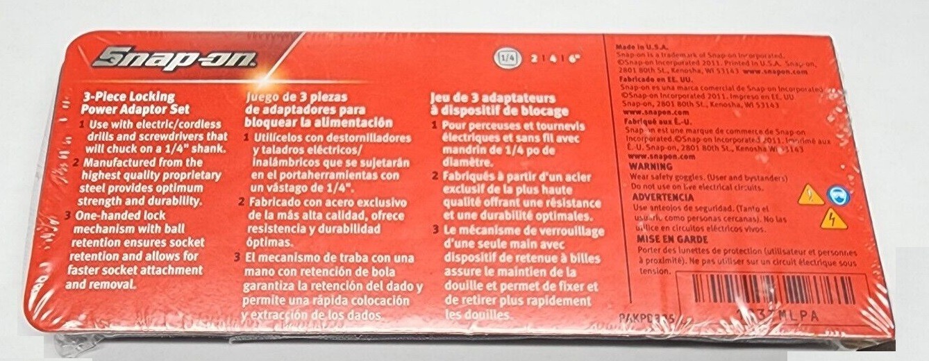 NEW Snap-on 103TMLPA ~ 1/4″ Hex-To-1/4″ Sq Power Drive LOCKING ADAPTER SET 2,4,6