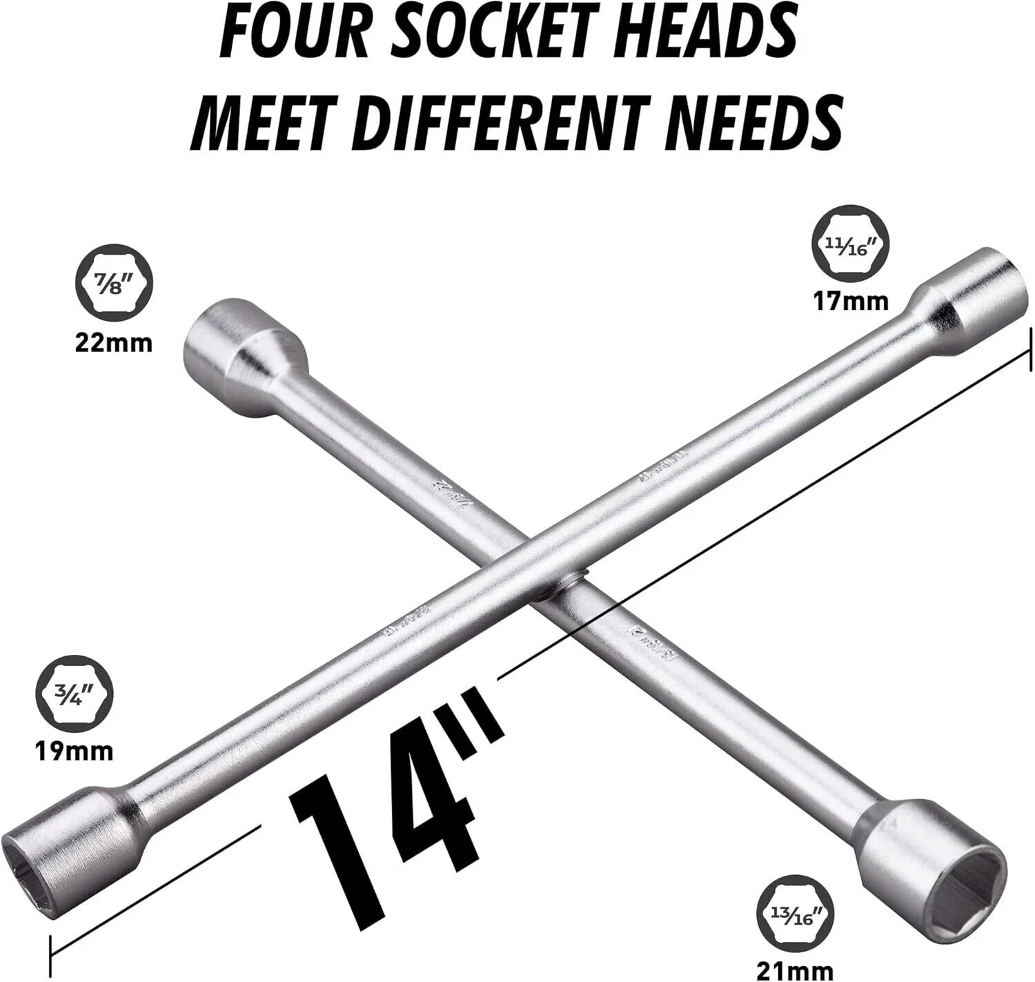 CARTMAN 14 Inch Universal Heavy Duty Lug Wrench 2 pack 4 Way Tire Iron Wrench