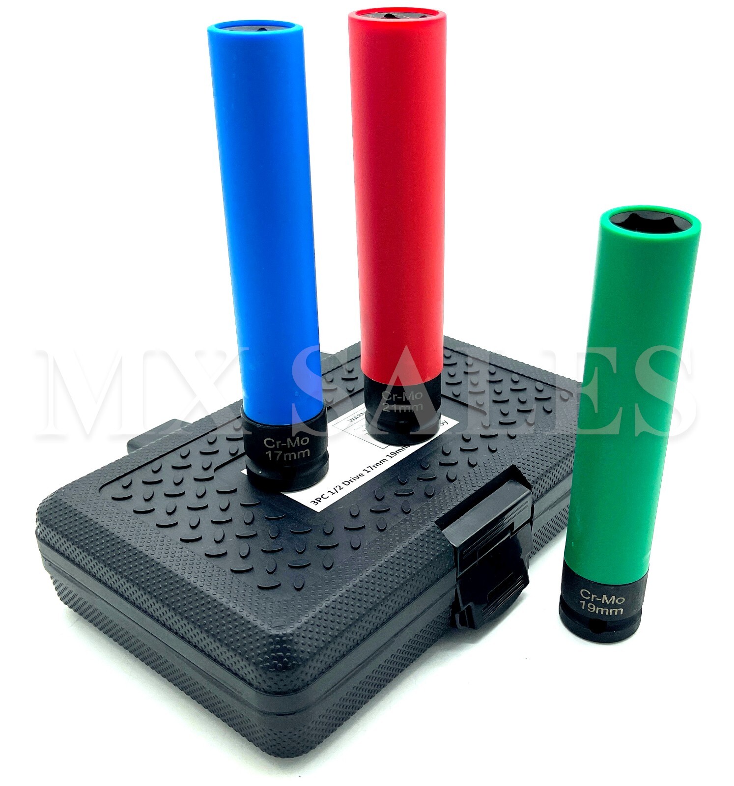 Extra Long 3pc 1/2″ DR. THIN WALL WHEEL SOCKET SET 17mm 19mm 21mm