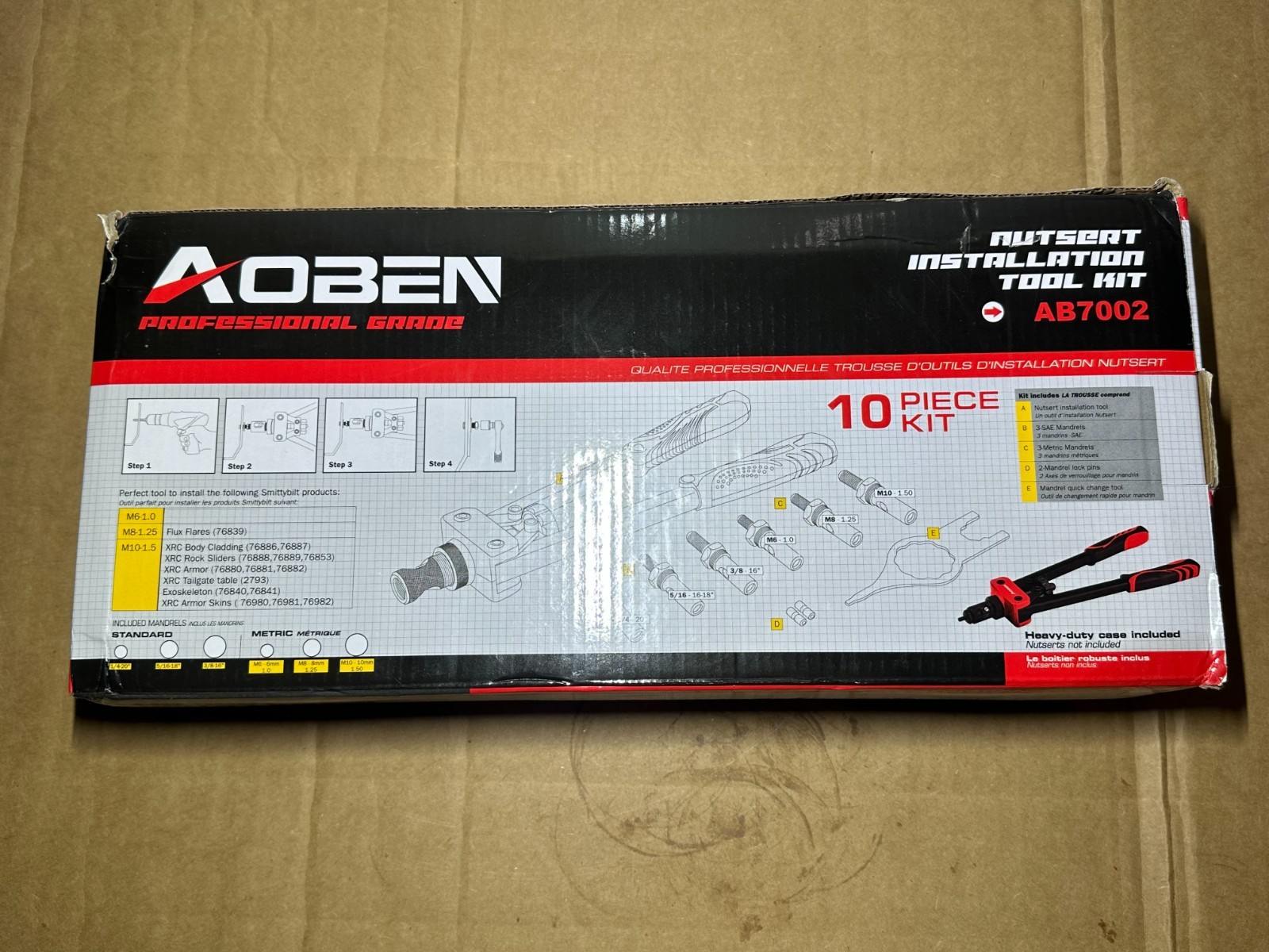AOBEN AB7002 Rivet Nut Tool, Hand Rivet Nut Setter Kit Labor w/ 5 Mandrels NEW