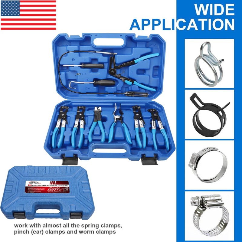 Professional Hose Clamp Kit Wire Long Reach Clic R Swivel Jaw Flat Band Pliers