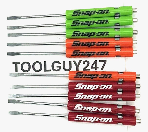 (10) Ten SNAP ON Pocket Screwdriver Flat Tip Screwdrivers, Magnet End, Mixed NEW