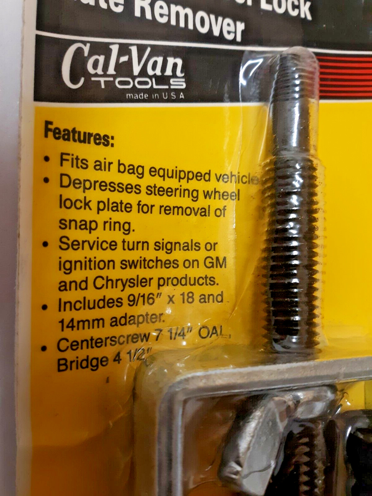 Cal-Van USA 746 Steering Wheel Lock Plate Remover Puller 9/16 x 18 14 x 1.5mm