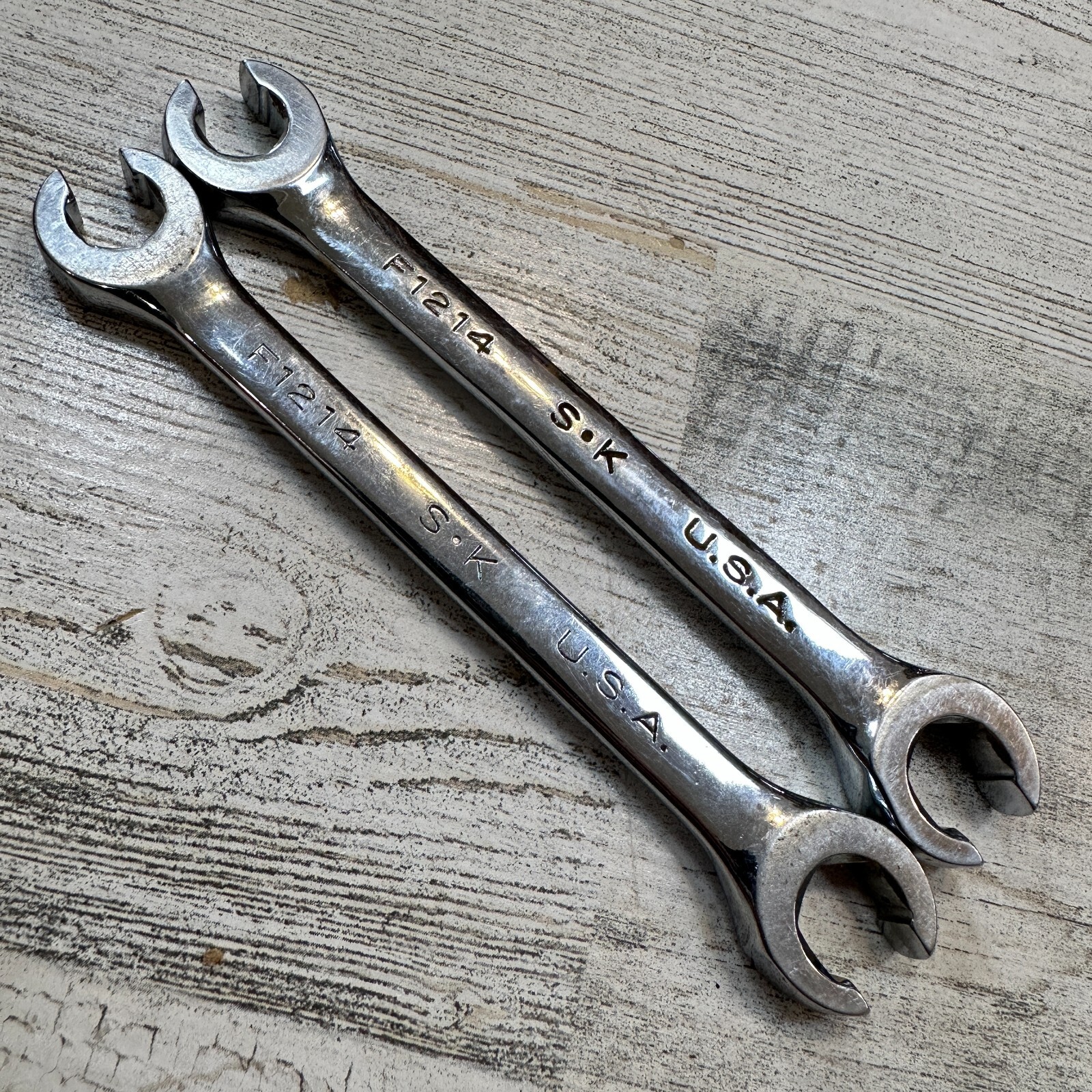 SK USA 3/8″ x 7/16″ Open End Flare Nut Wrench F1214 Lot of 2