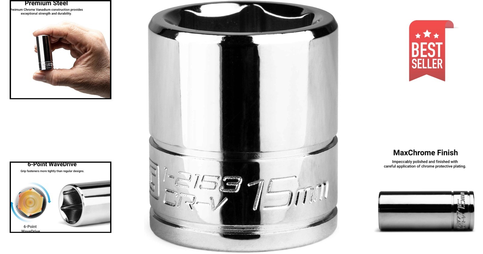 Professional Grade 15 mm Shallow Socket – 1/4-Inch Drive with 6-Point Design