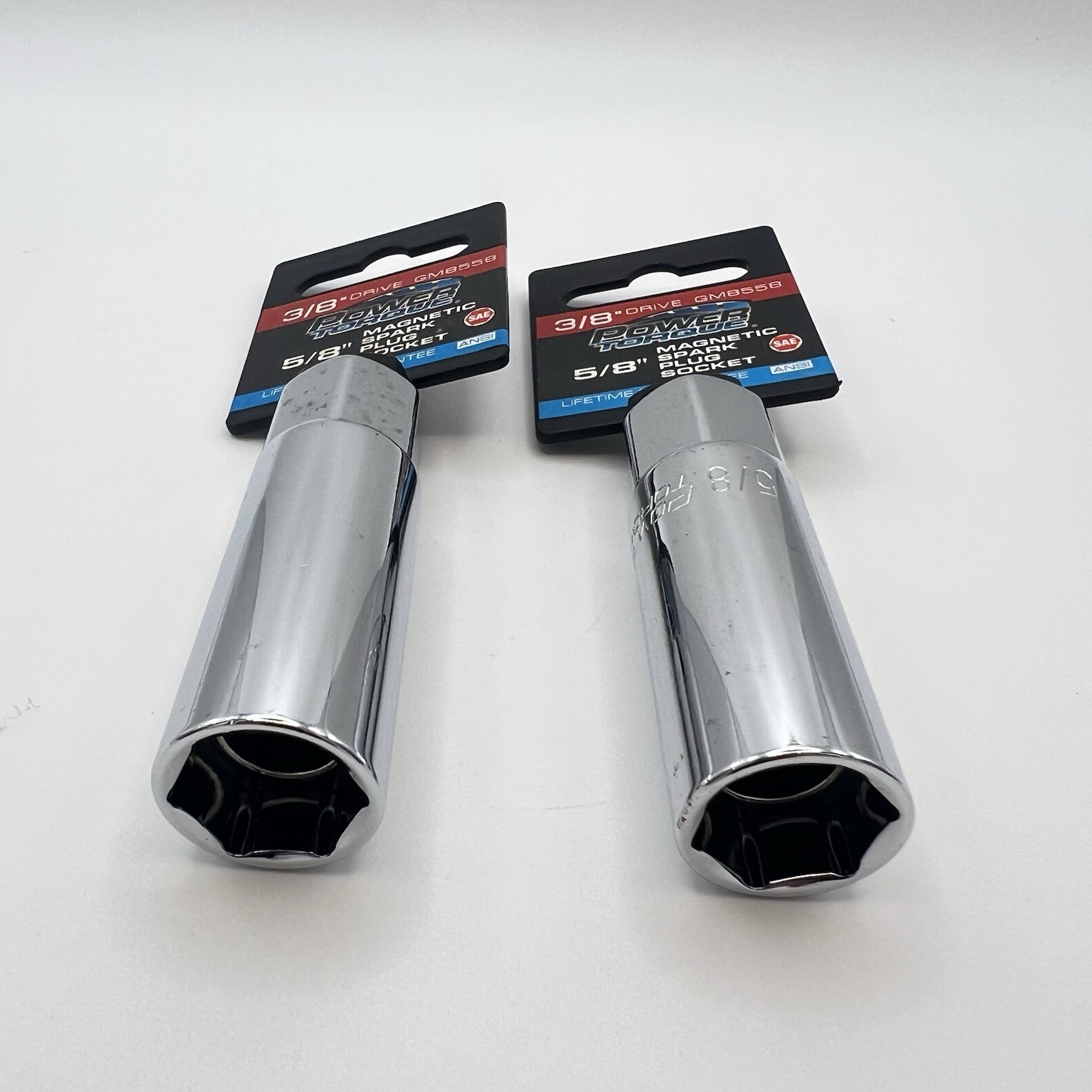 Power Torque 2pc 5/8″ Magnetic Spark Plug Socket 6-Point 3/8″ Drive GM8558 NOS