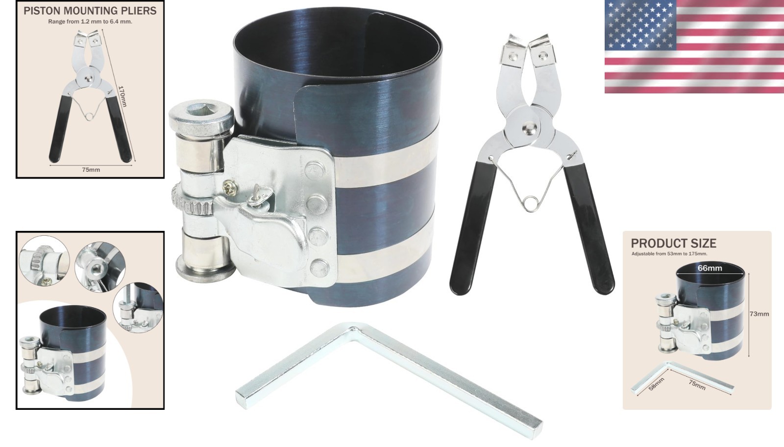 Corrosion-Resistant Piston Ring Tool Kit – Adjustable Sizes for Easy Engine Care
