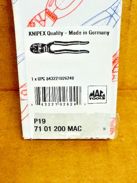 MAC Tools Knipex P19 8″ Lever Action Center Cutter Plier – NEW