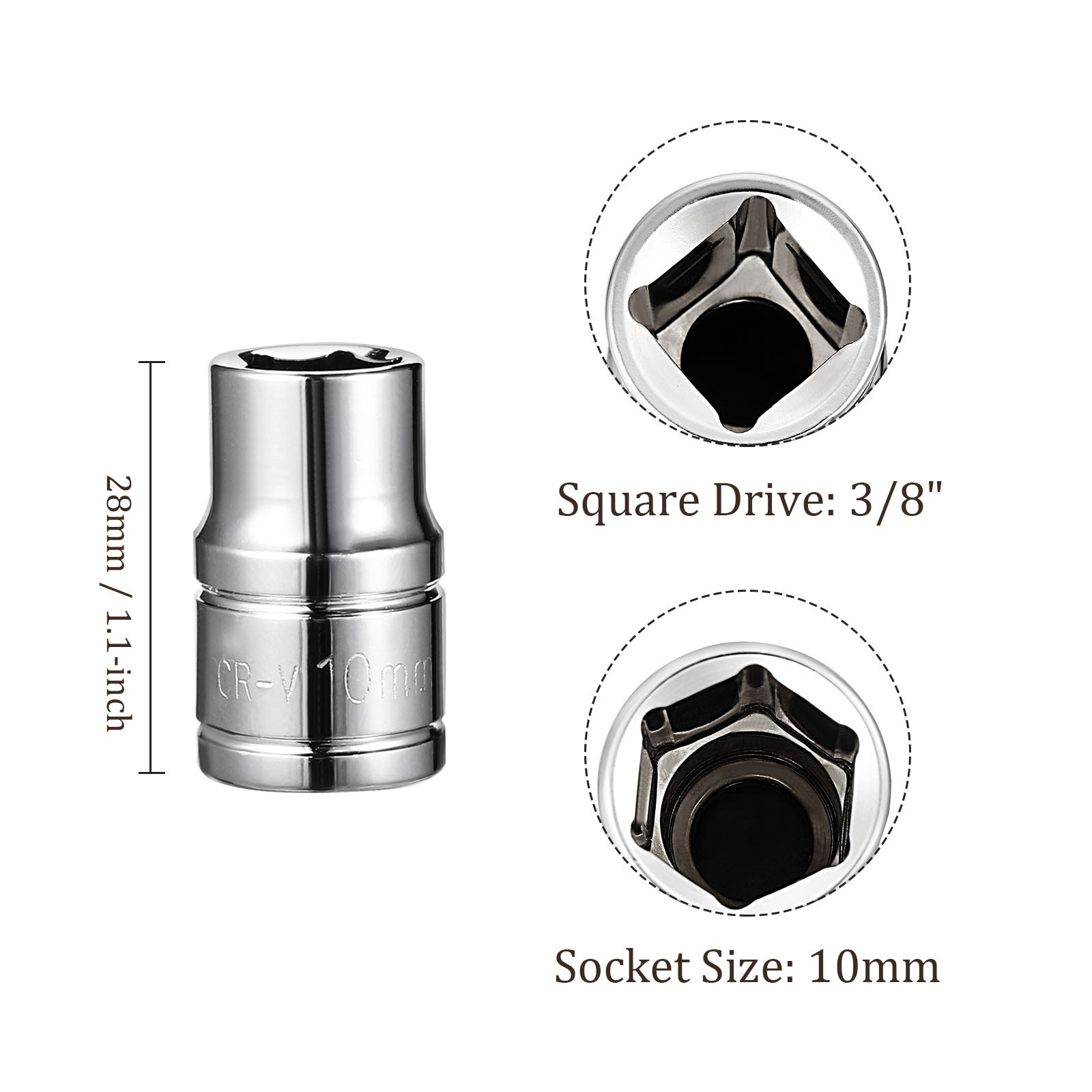 2pcs 6 Point Shallow Socket 3/8 Inch x 10mm Square Drive CR-V Steel Metric Sizes