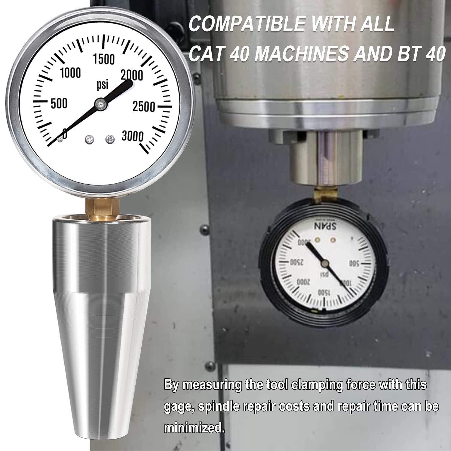 Spindle Drawbar Force Gauge Checker Tool 0-3000PSI For All CAT 40 & Bt 40