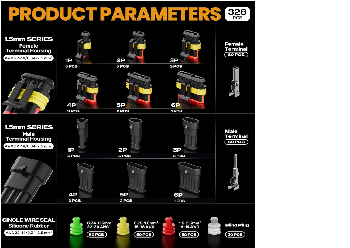 Professional Crimping Tool Kit, Waterproof Automotive Electrical Connectors Set