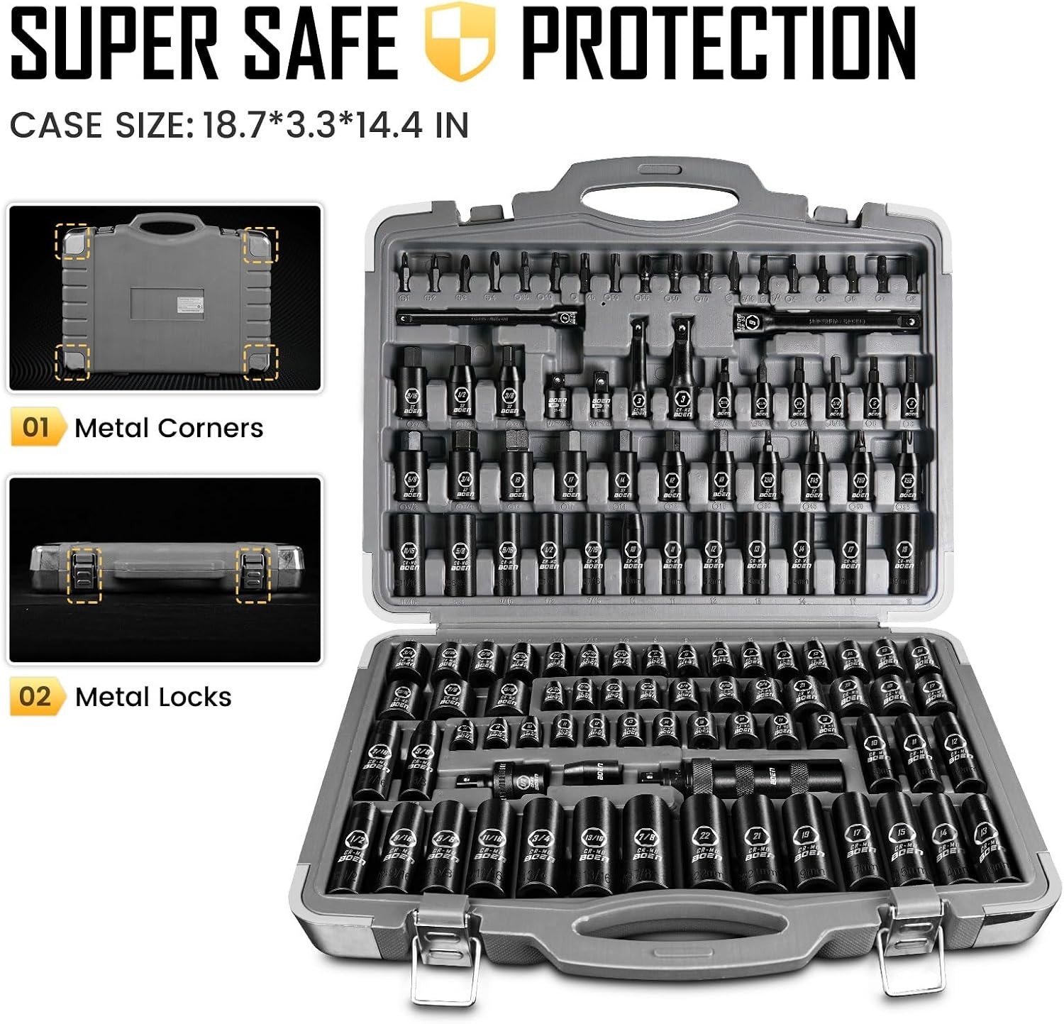 Professional 119 Pc Deep/Shallow Socket Set, Impact Bit