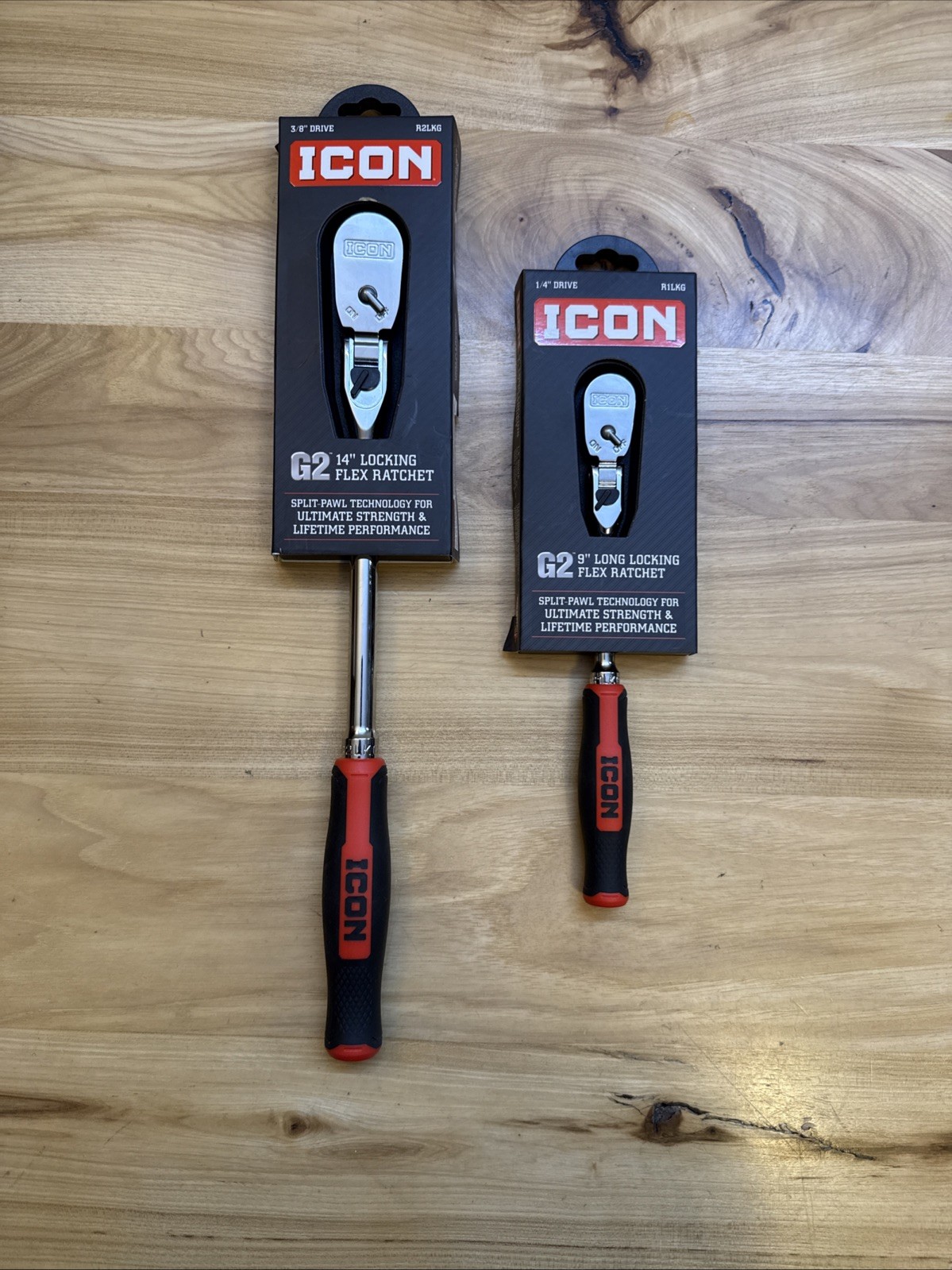 Icon G2 Ratchets 1/4” 9” R1LKG Flex Head , 3/8 Drive R2LKG 14” Locking Flex Head