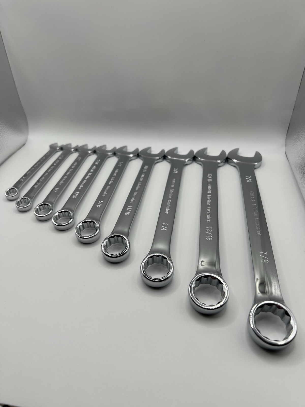 Power Torque 9pc Combination Wrench Set SAE 12 Point 3/8 to 7/8 Polished NOS