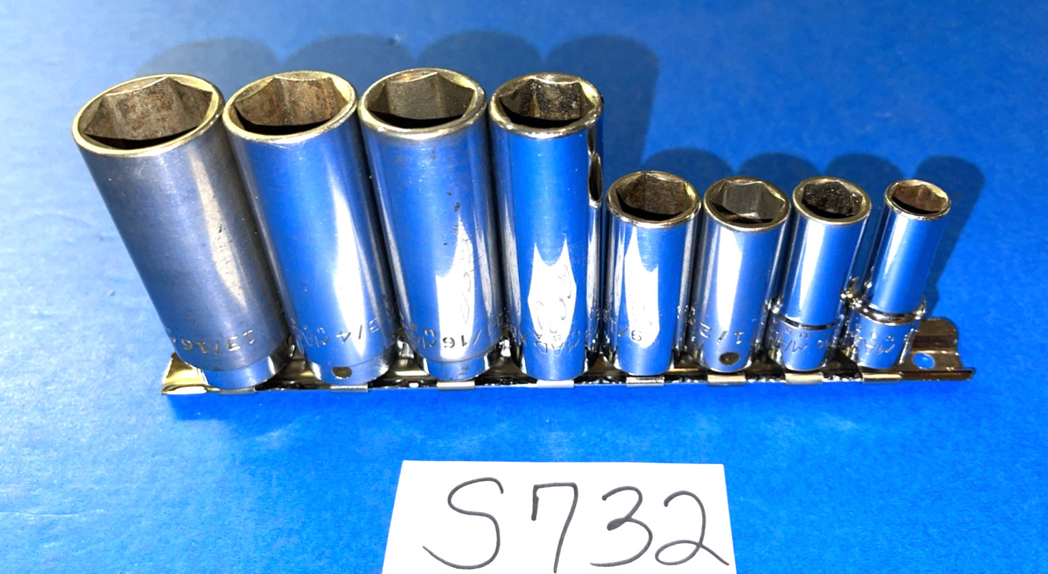 MAC TOOLS 8 PIECE 3/8 DRIVE SAE. DEEP 6 POINT SOCKET SET 3/8 THROUGH 13/16 INCH