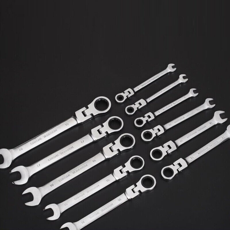 7pc 8-19 mm Ratcheting Wrench Combination Spanner Tool Set Metric Flexible Head