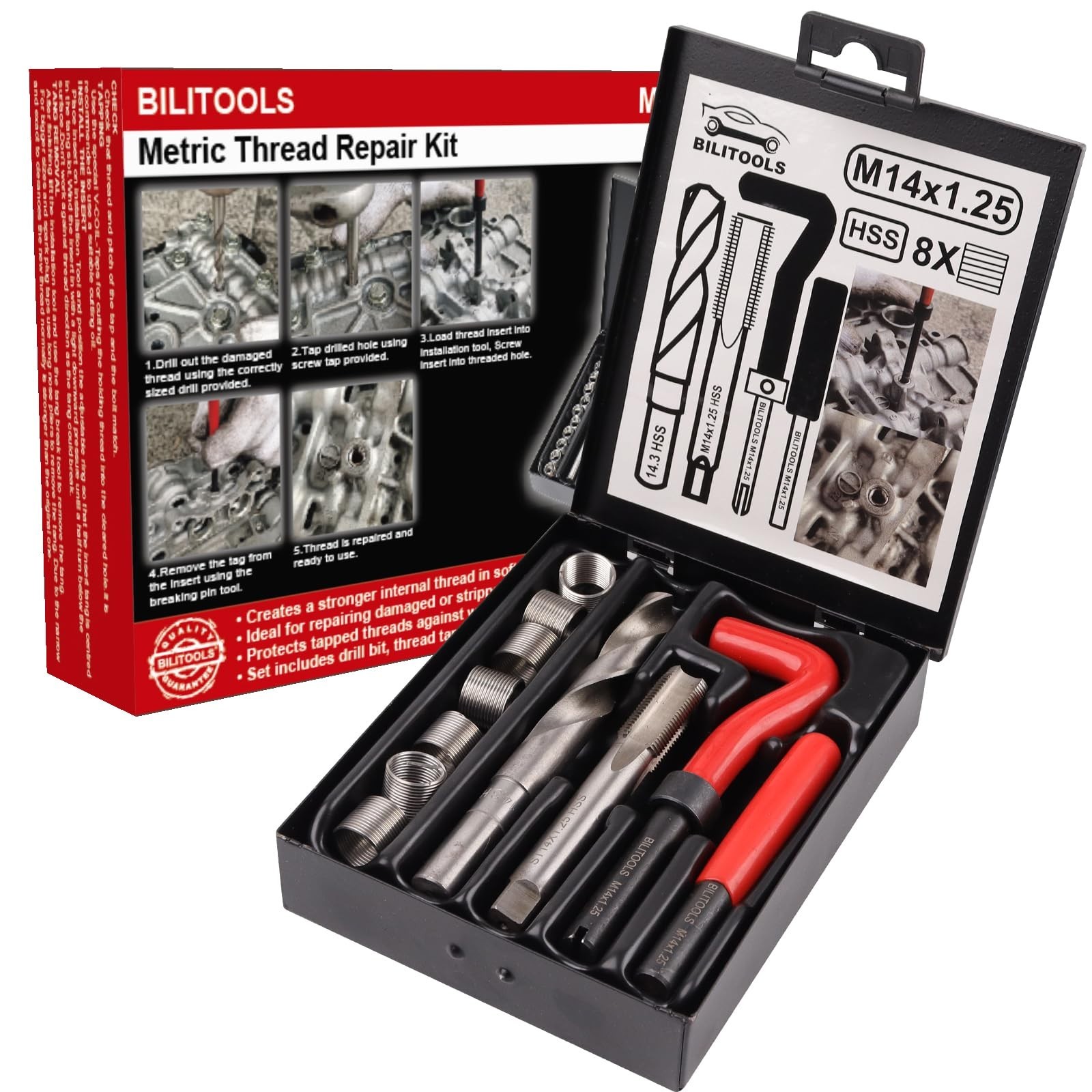M14x1.25 Thread Repair Kit – HSS Drill Helicoil Metric Tool for Stripped Threads