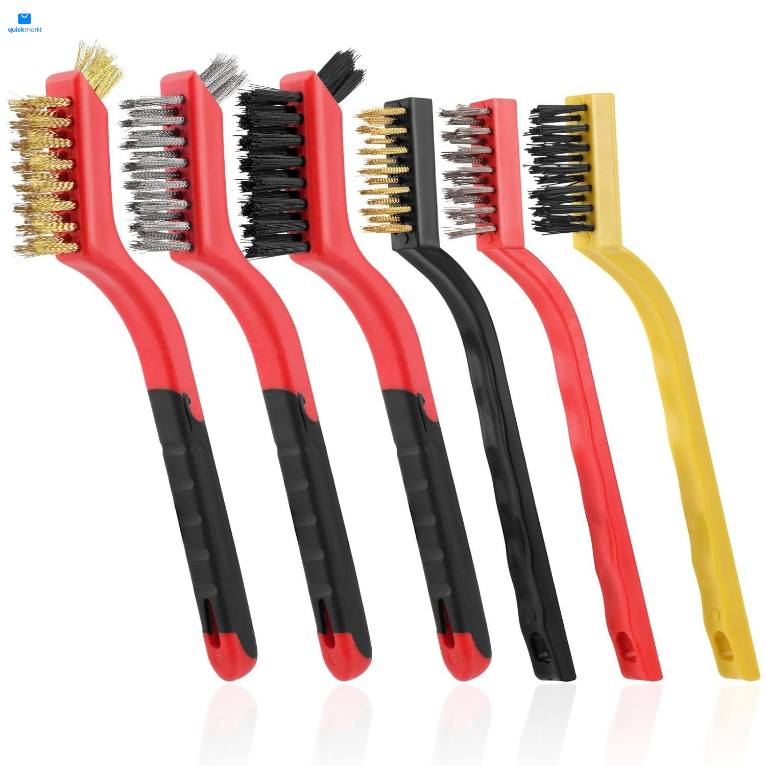 6 Pieces Wire Brushes Set, Small Metal Brass/Stainless L, Red+3 Mixed Color