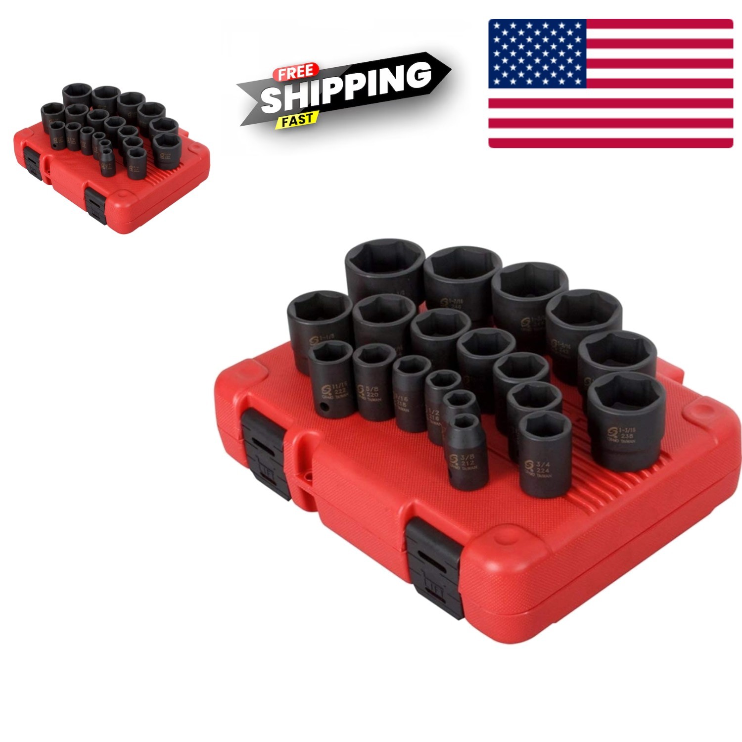 Sunex 2640 19-Piece 1/2″ Drive Impact Socket Set SAE Cr-Mo Steel Heavy Duty Case