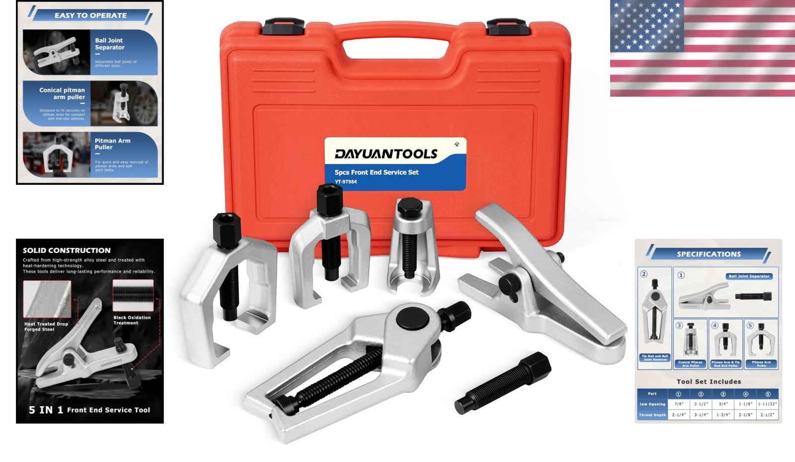 Heat-Treated Alloy Steel Automotive Tool Kit – 5 Essential Components Included