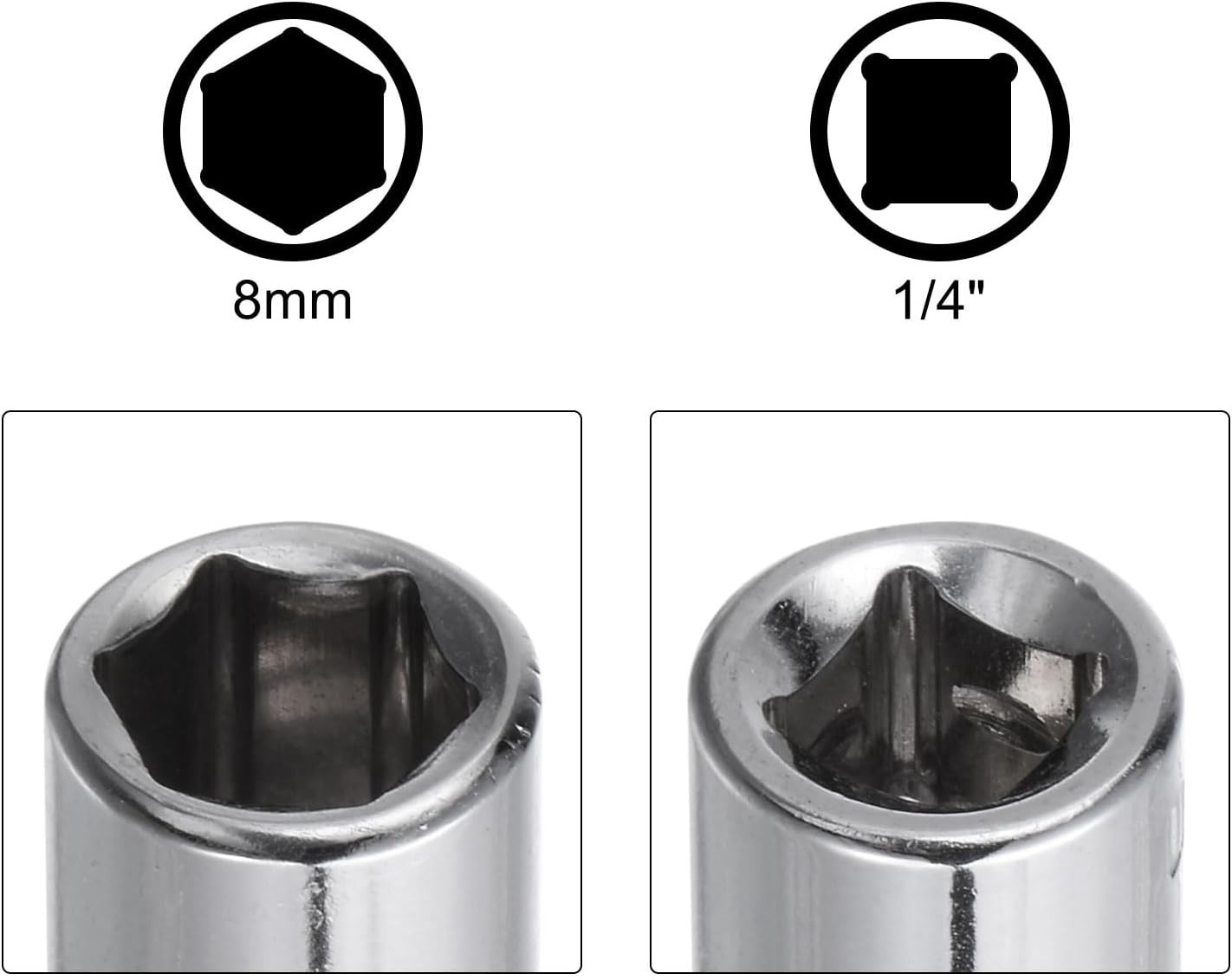 6-Point Shallow Socket, 1/4″ Drive 2pcs 8mm Deep Socket & 4pcs 10mm Deep Sock…