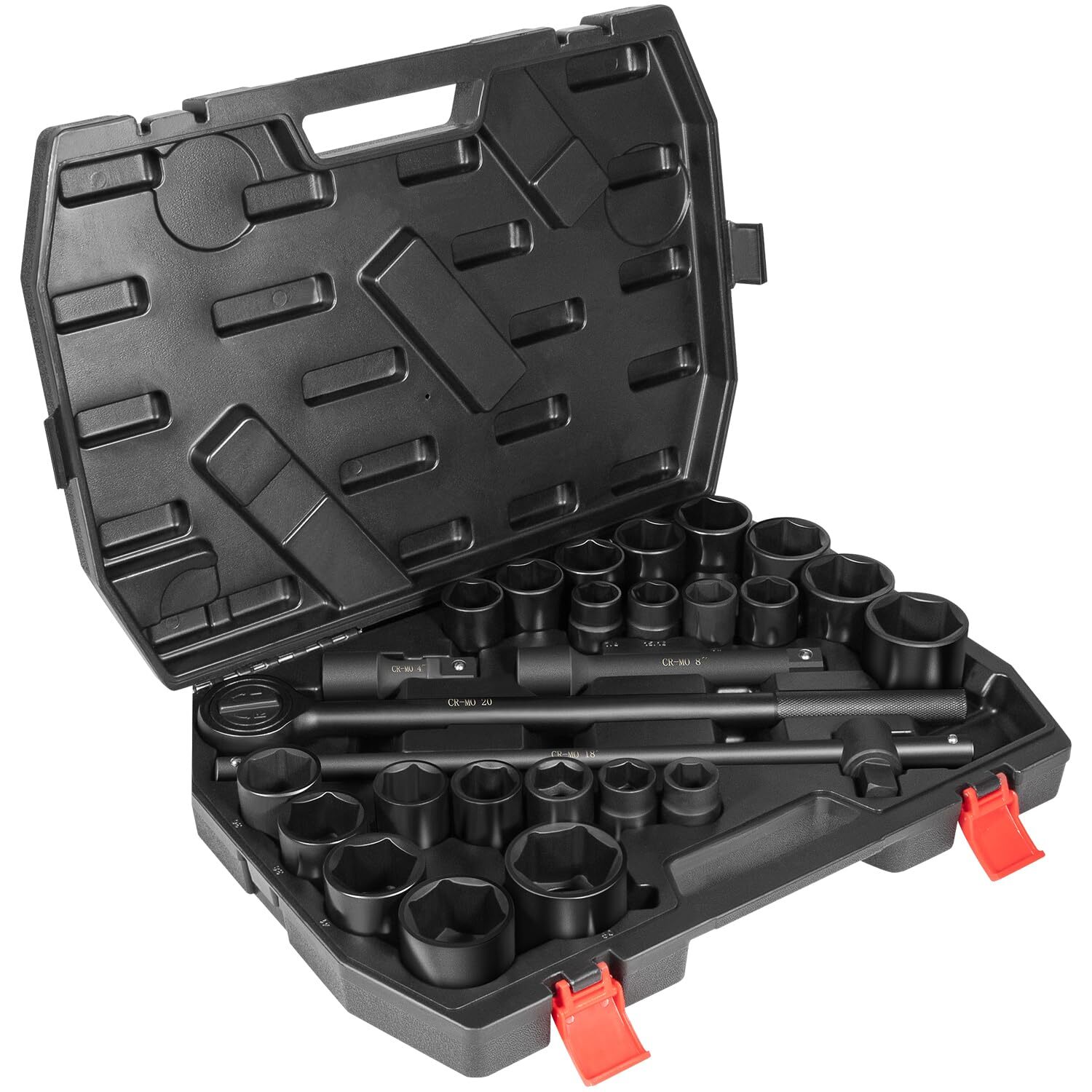3/4″ Drive Impact Socket Set 27Pcs Standard SAE 7/8″-2″ Metric 22-50mm 6 Point