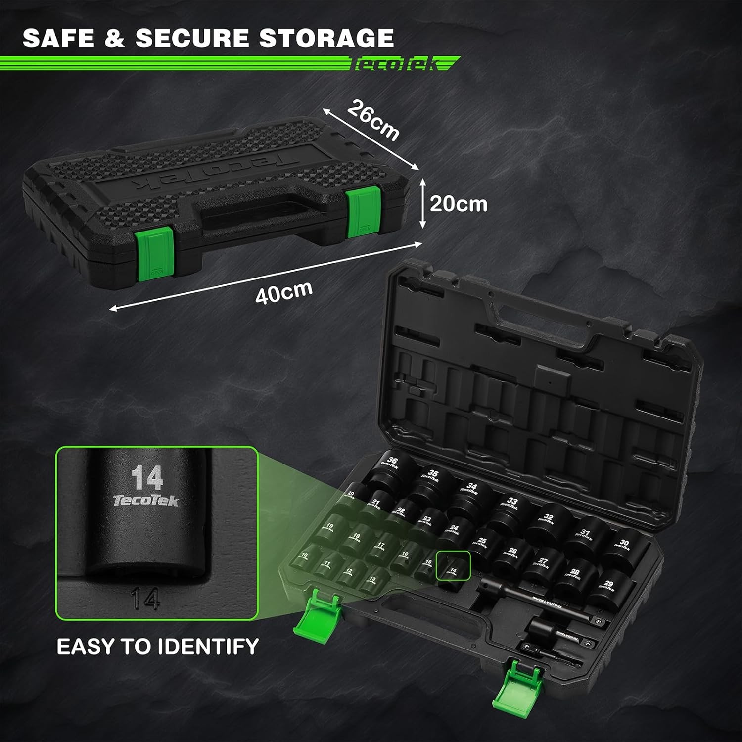 30-Piece Metric Impact Socket Set with Extensions & Adapters – 1/2″ Drive