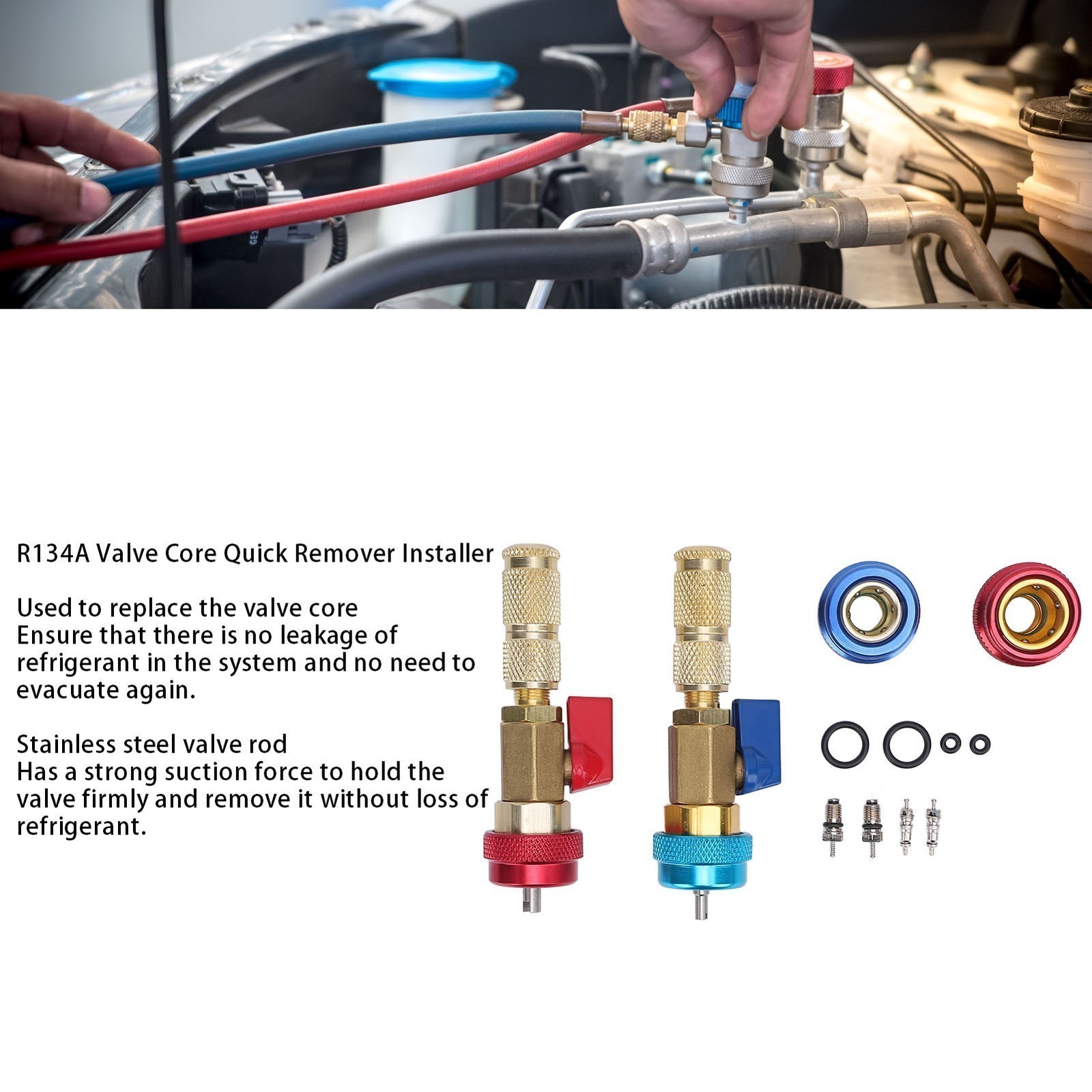 R134A Valve Core Quick Remover Installer Kit Stainless Steel Brass High Low