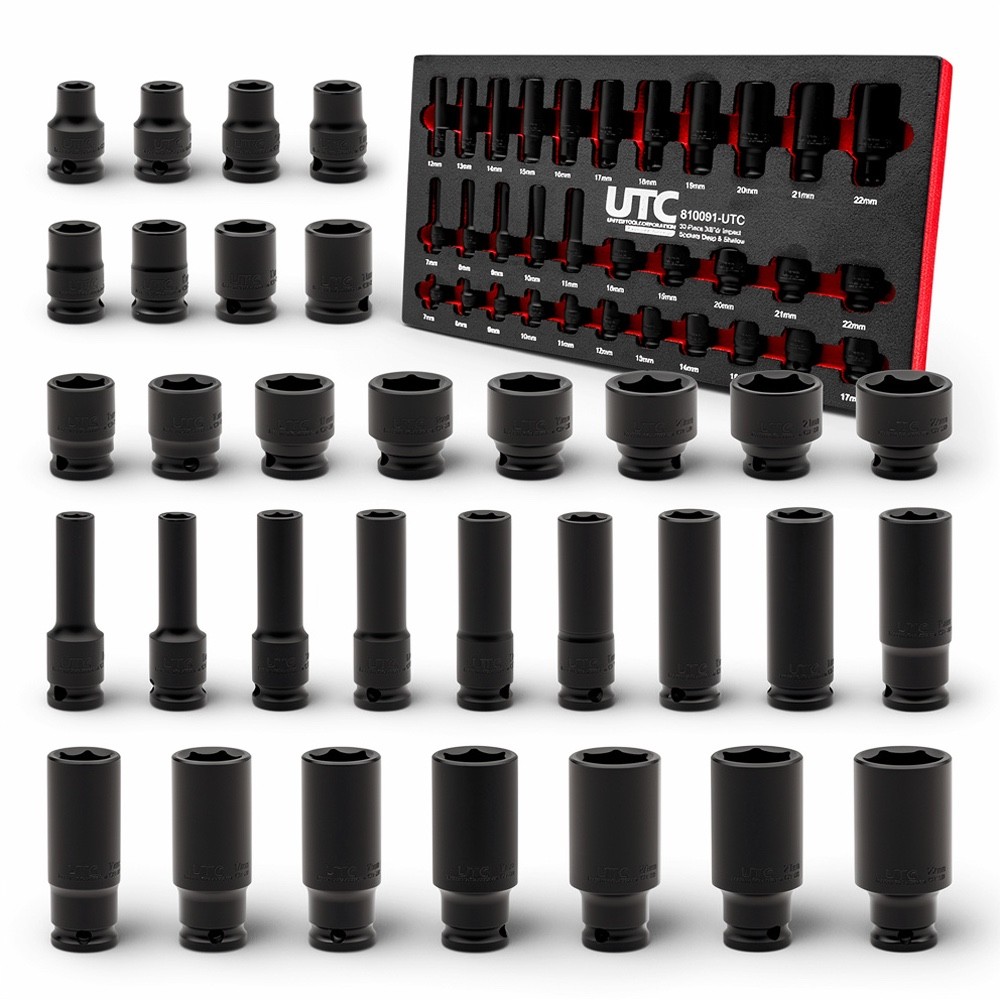 Socket Set Impact 3/8 Drive 32 Piece Deep Shallow 7-22mm EVA Foam Tray UK