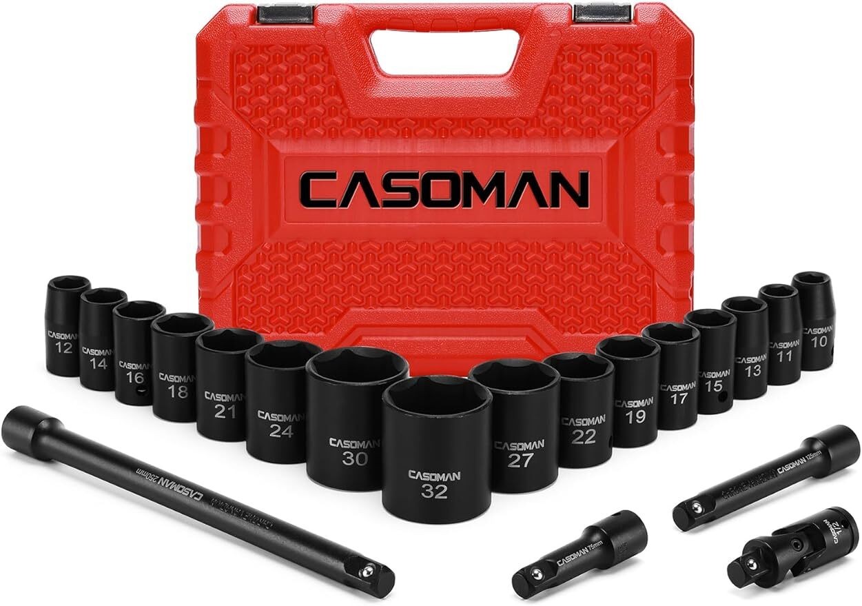 20-Piece 1/2-In Drive Shallow Impact Socket Set Metric 10mm-32mm Shallow Sockets