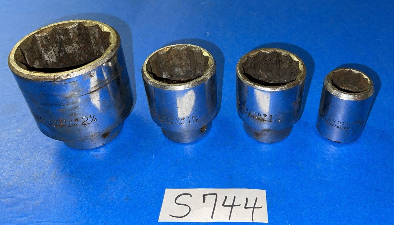 PROTO TOOLS 4 PIECE 3/4 DRIVE SAE. CHROME SOCKETS 15/16, 1-1/2, 1-5/8, 2-1/4