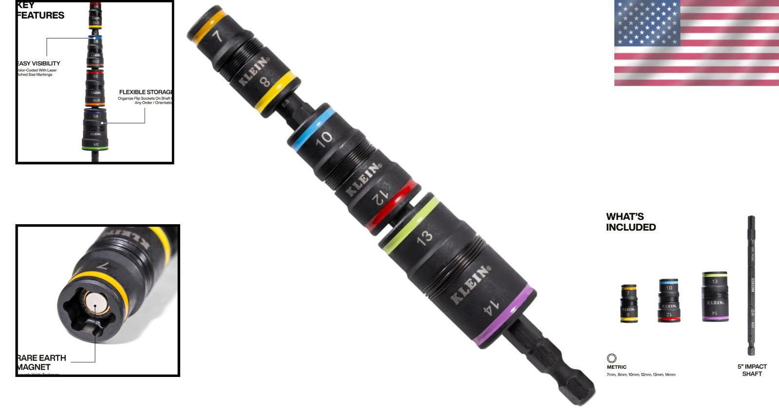Impact Socket Set 6-in-1 Hex Sizes 7mm to 14mm Impact Rated Flip Sockets
