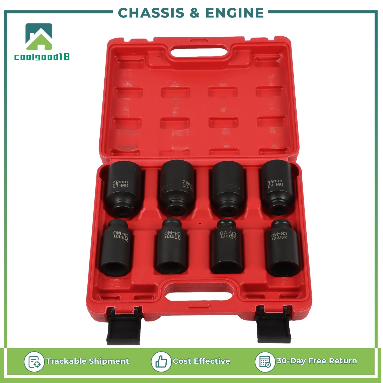 8PCS 1/2″ Impact Socket Set 1″ to 1-1/2″Drive Deep Spindle Axle Nut 12Point