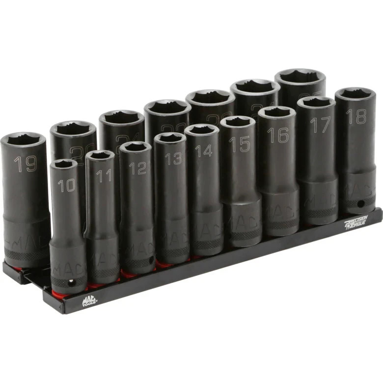 MAC TOOLS SVDPM166BRPT 16-PC. 1/2″ Drive Metric Deep Impact Socket Set – 6-PT.