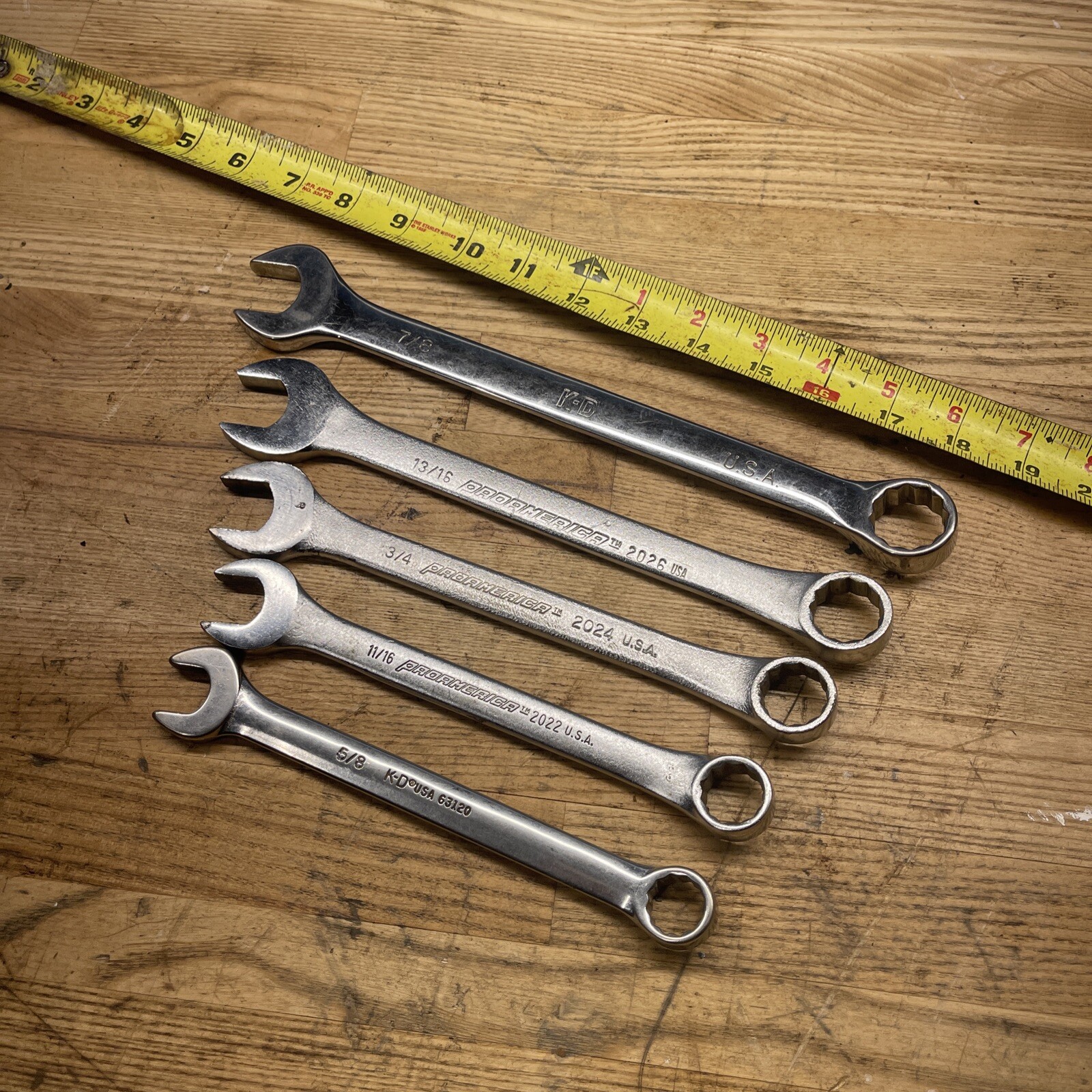 Proameric USA 5 Piece SAE 12 Point Combination Wrench Set 5/8 – 7/8 Vintage