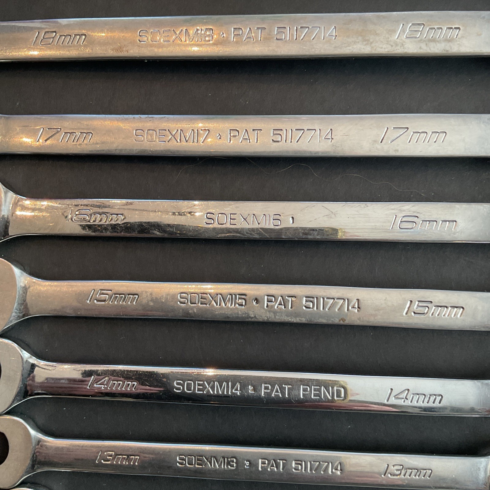 Snap On SOEXM 12-Point Metric Flank Drive Wrench Set 9 Pieces 11MM Thru 19MM