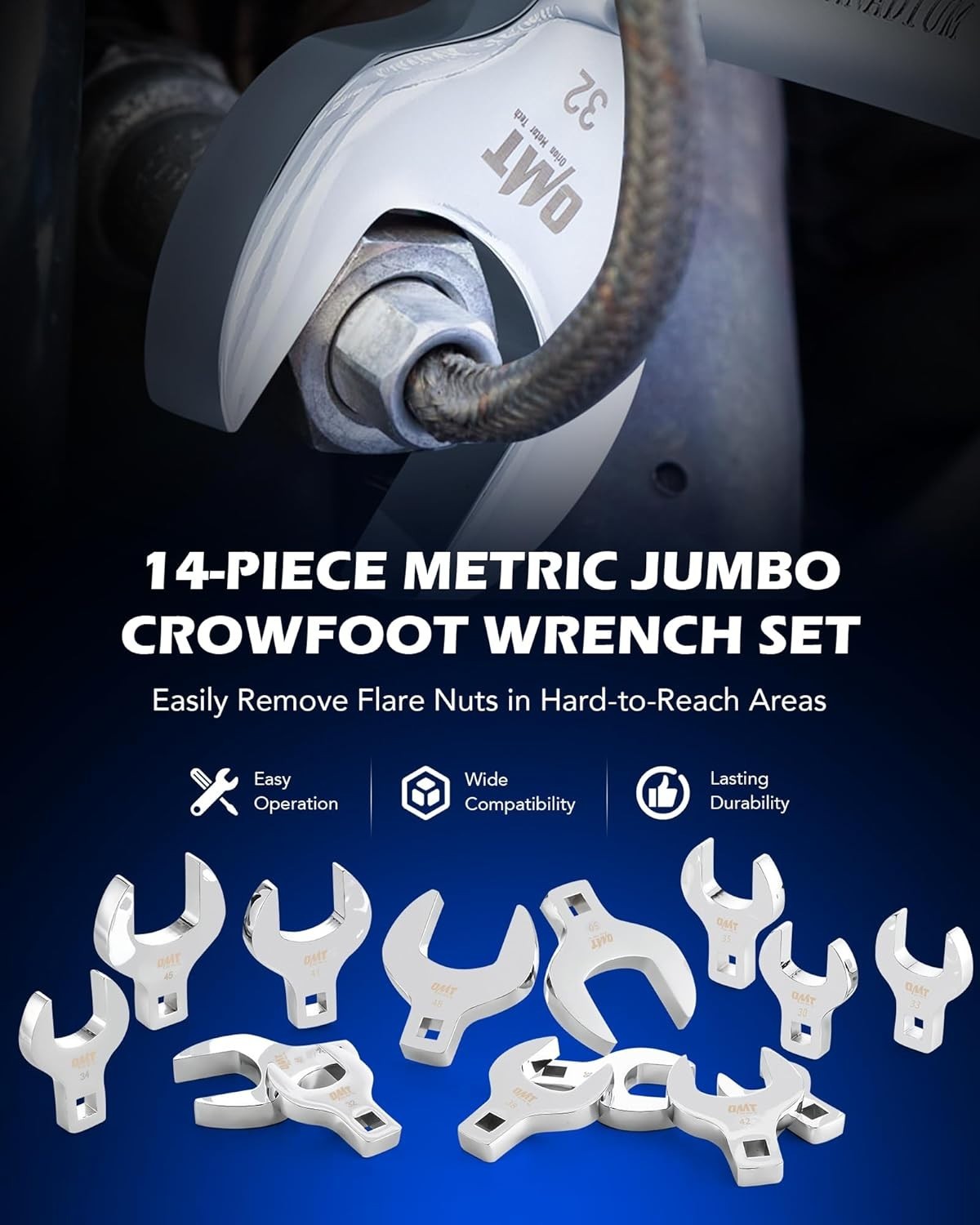 Orion Motor Tech 14pc Jumbo Crowfoot Wrench Set, Metric Crows Foot Wrench Set fo