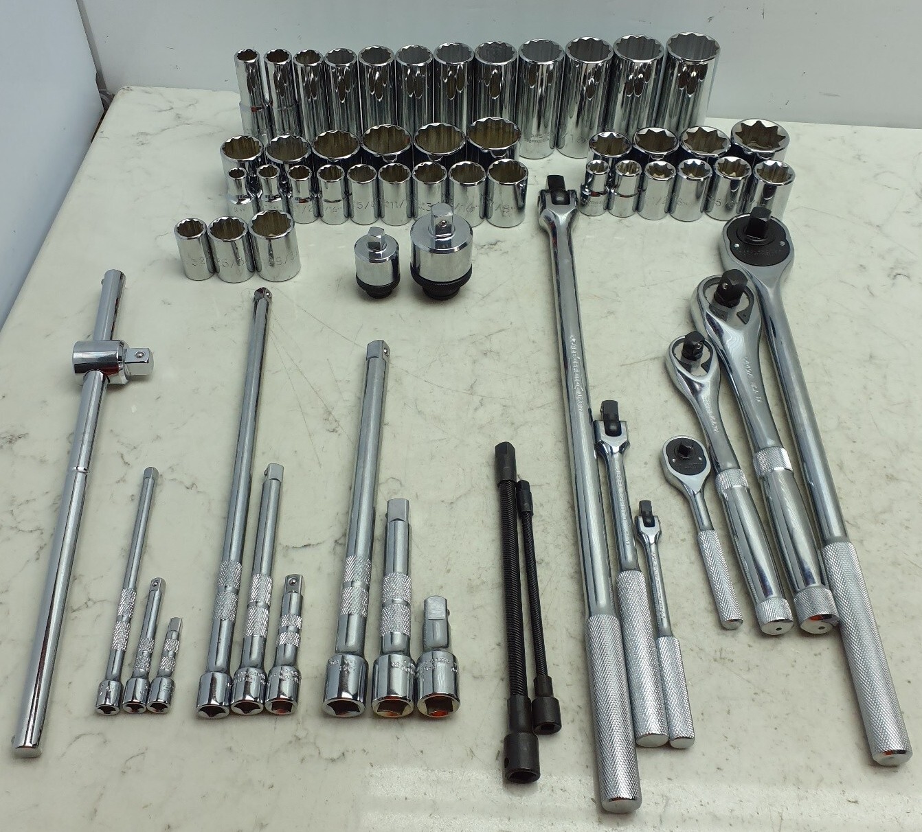 62Pc PROTO 1/2″ 12 & 8 Point SAE Socket Set Chrome *SEE DESCRIPTION FOR DETAILS