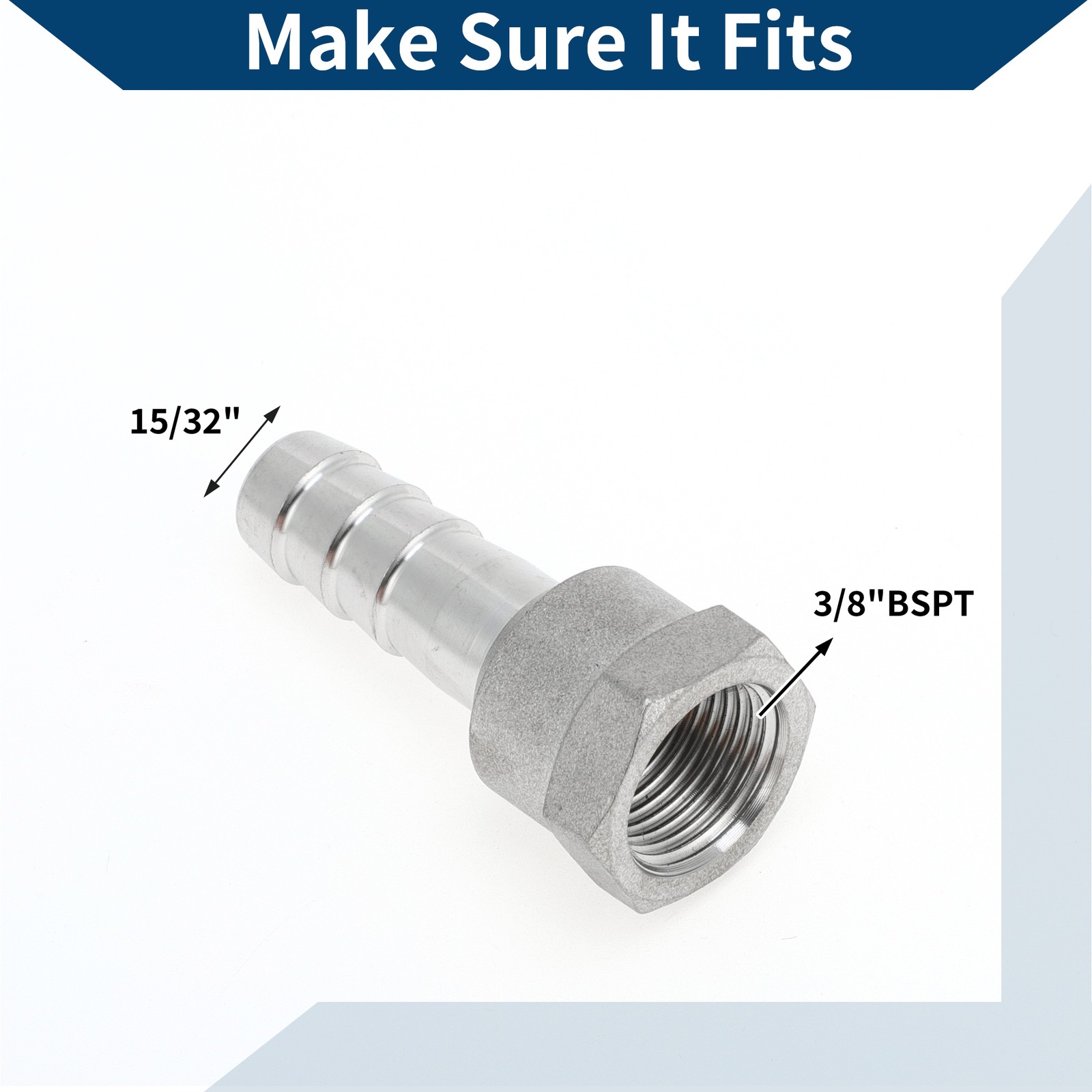15/32″ OD 3/8″ BSPT Female Beard Fittings Connector 1 Set Silver