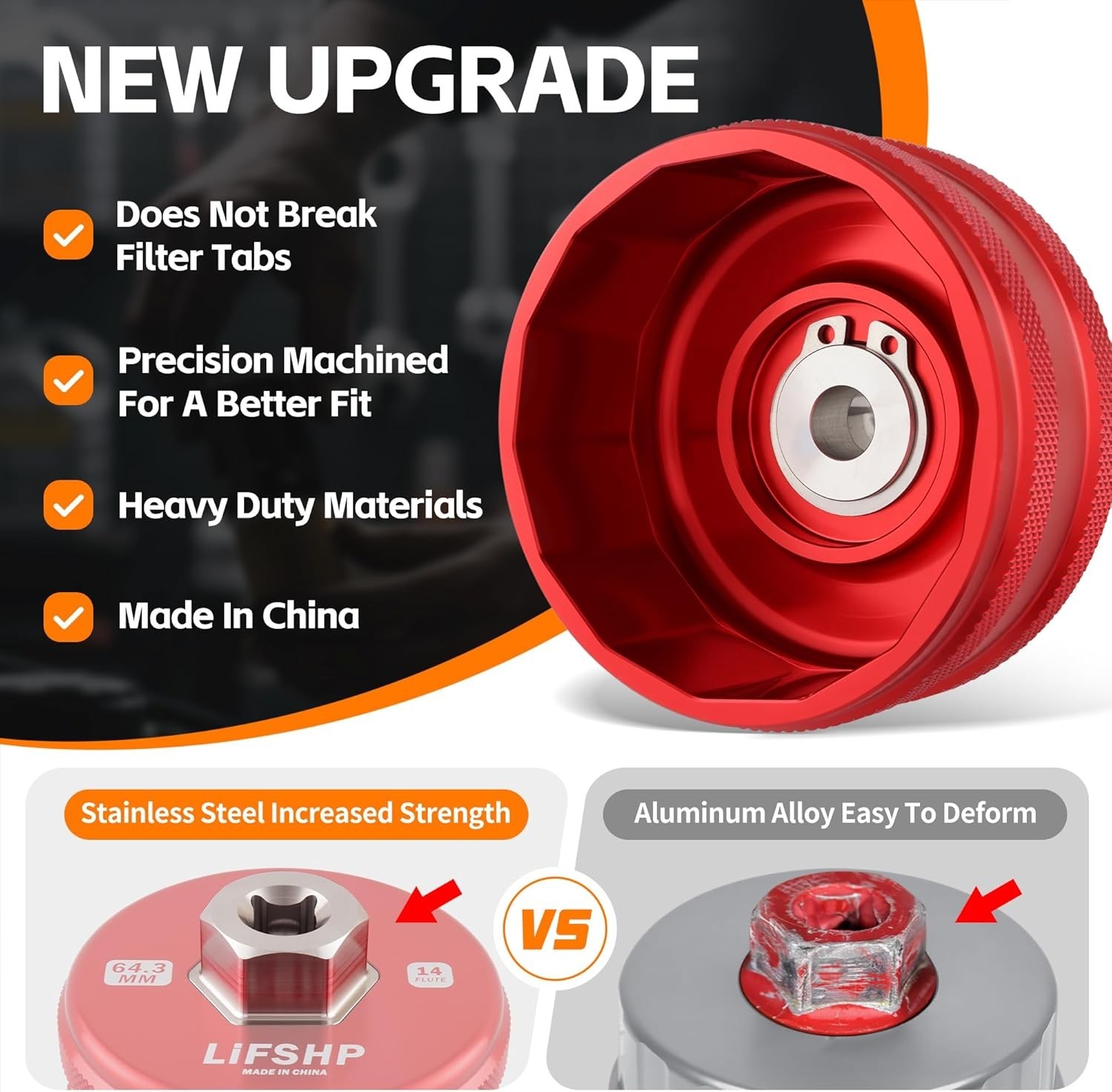 64mm 14 Flute Red Oil Filter Wrench, CNC Aluminum Tool for Toyota Camry RAV4