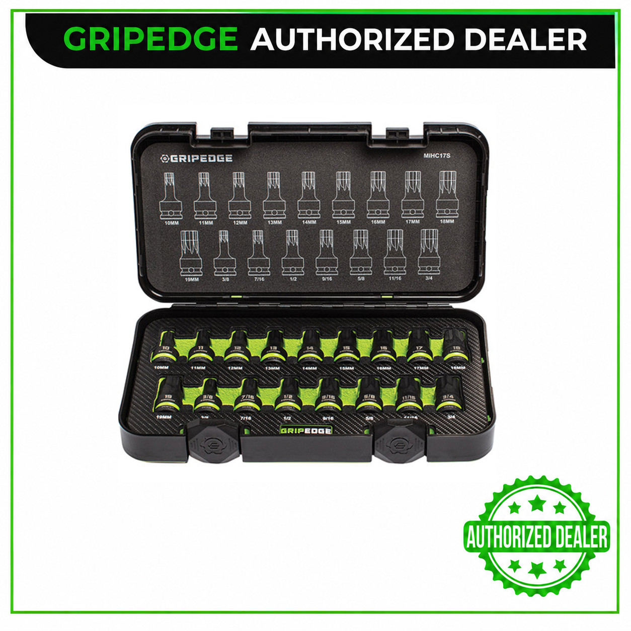 GRIPEDGE MIHC17S 17 Piece Master 1/2″ Drive Impact RPT Hex Driver Set
