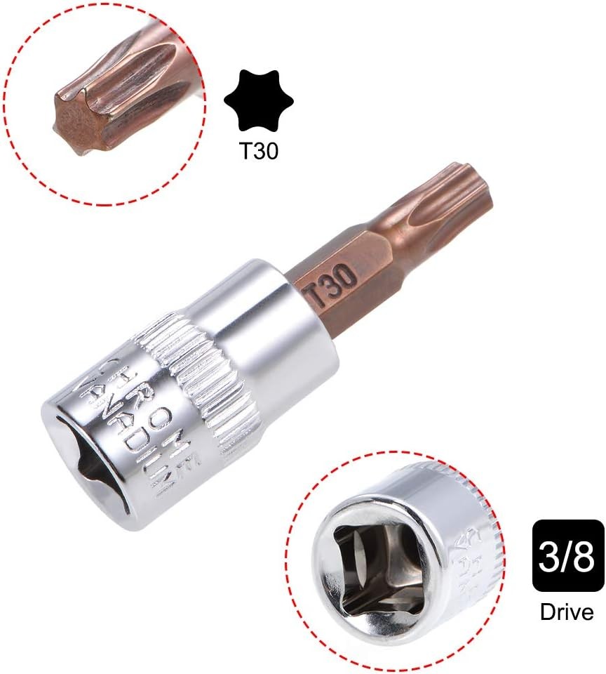 uxcell 3pcs 3/8″ Drive x T30 Torx Bit Socket, S2 Steel Bits CR-V
