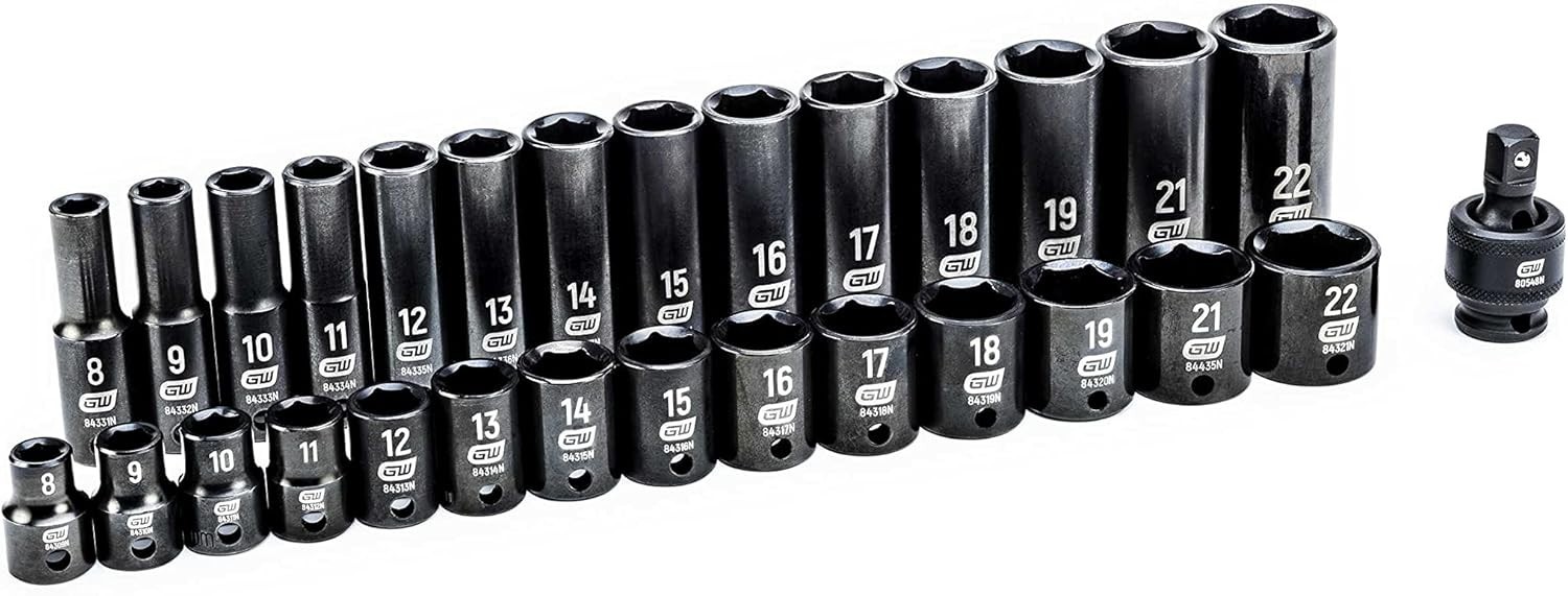 29 Pc. 3/8″ Drive 6 Pt. Impact Socket Set, Standard & Deep, Metric – 84925N