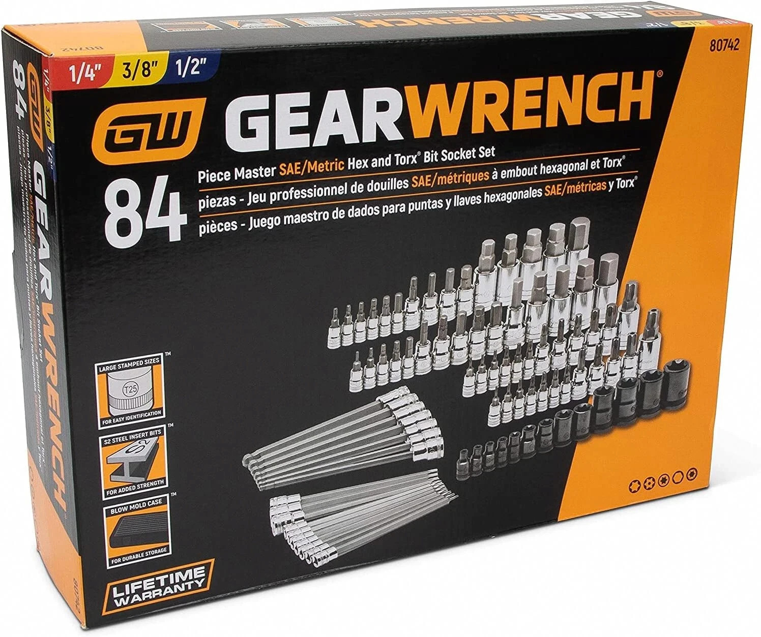 GEARWRENCH 80742 Master SAE/Metric Hex And Torx Bit Socket Set – 84 Pc.