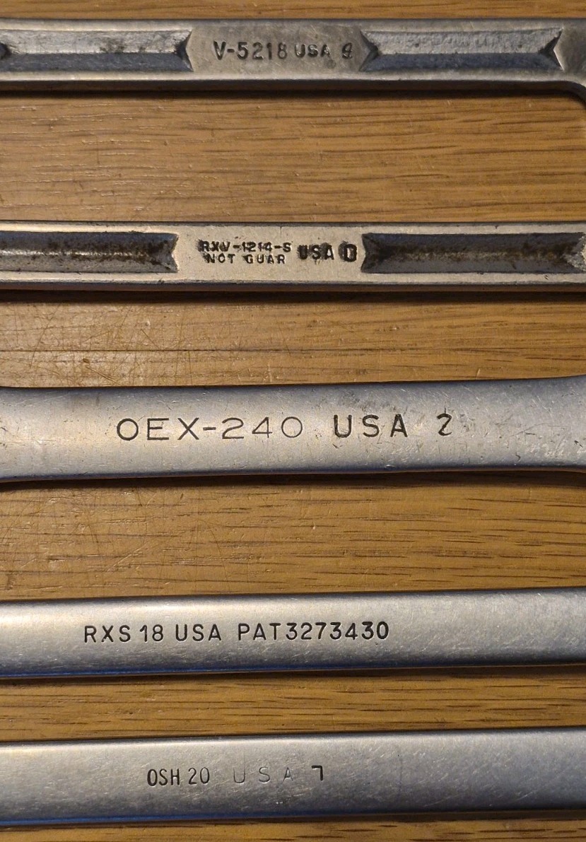 Mixed Snap-On Wrench Lot – OSH20 RXS18 OEX-240 RXV-1214-S V-5218 – Lot of 5