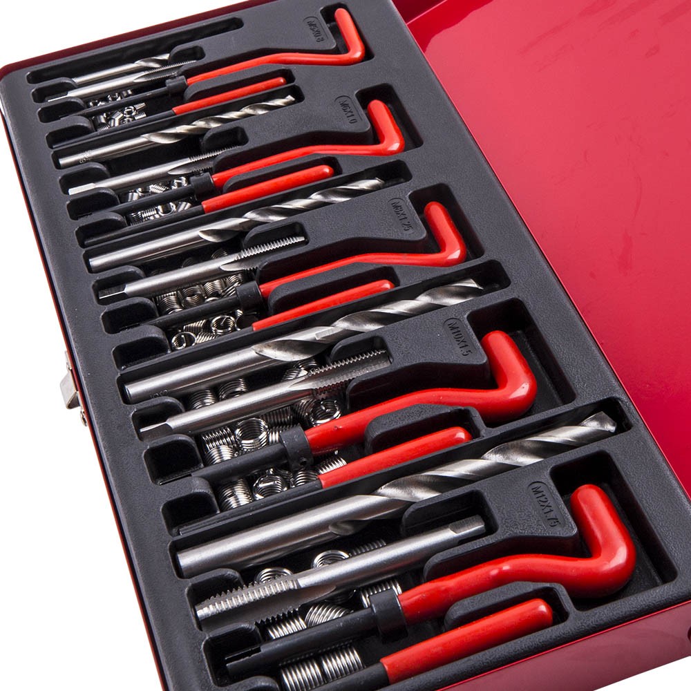 131pcs Thread Repair Tool Kit Stripped M5 M6 M8 M10 M12 Wire Thread Inserts