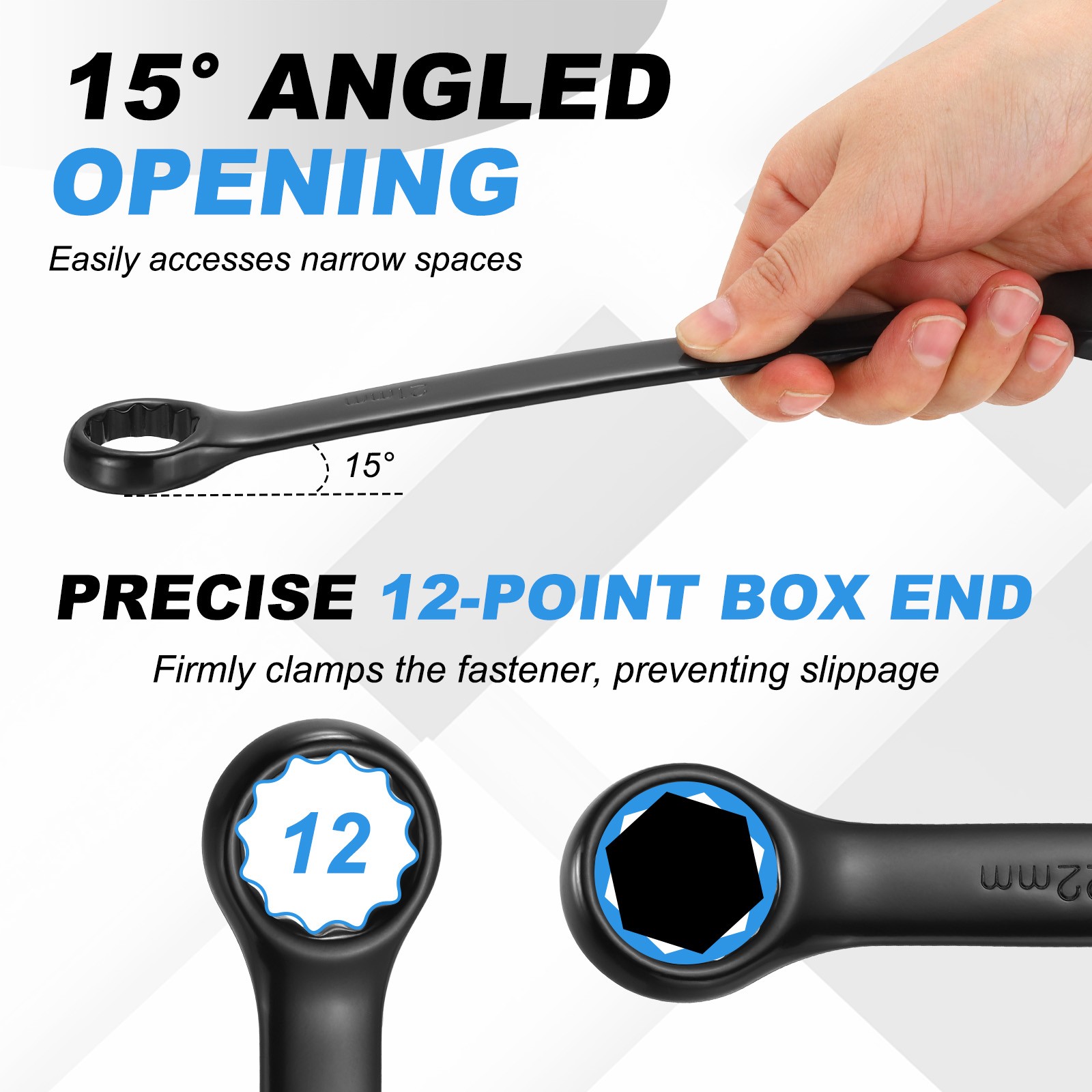14mm 17mm Metric Combination Wrench, | Black CR-V Steel, 2-Pieces